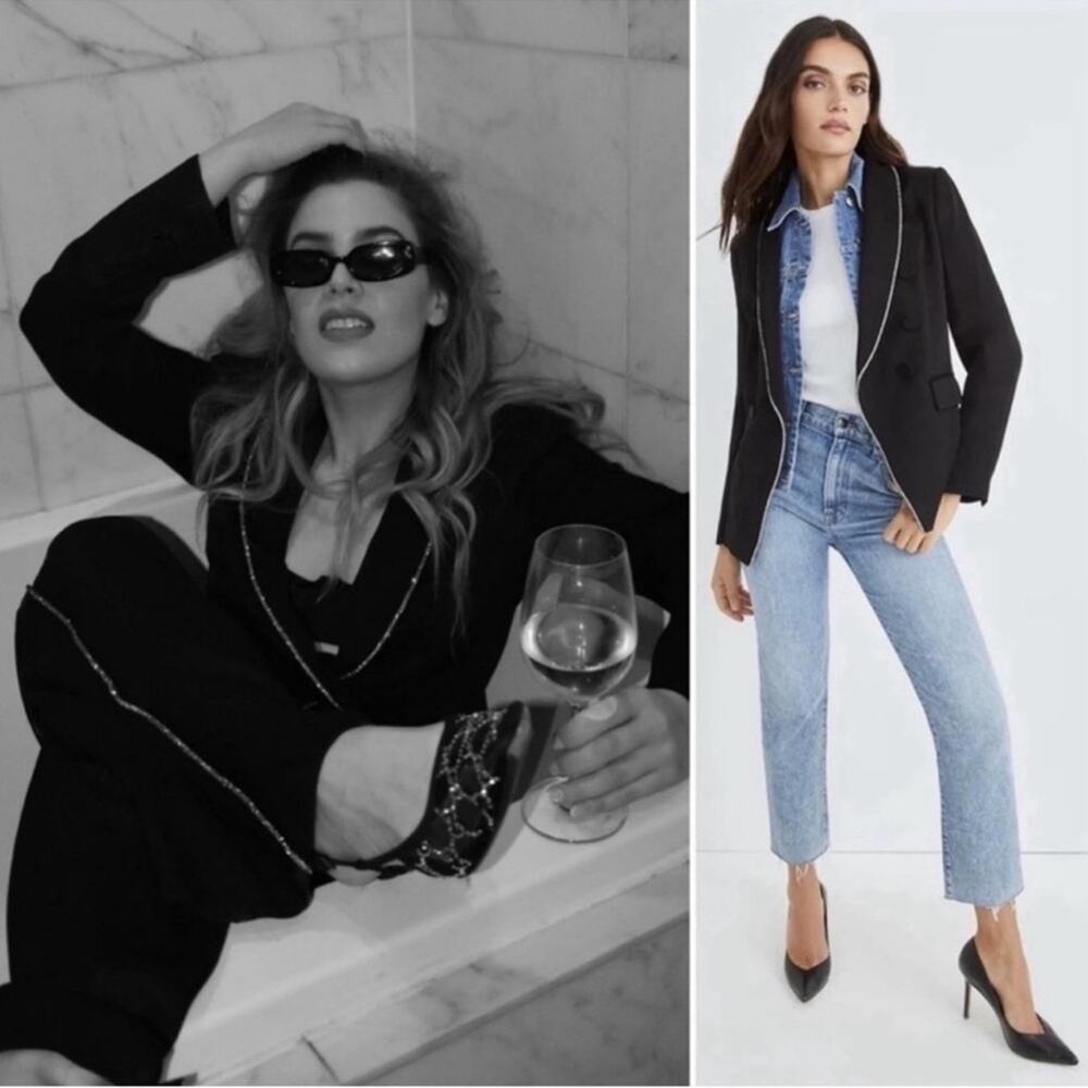 VERONICA BEARD Jagger Crystal Trim Dickey Blazer Jacket in Black Size 2